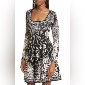 Cara Cara Lillia Long Sleeve Knit Dress Black Scroll Terrace Print NWT $595